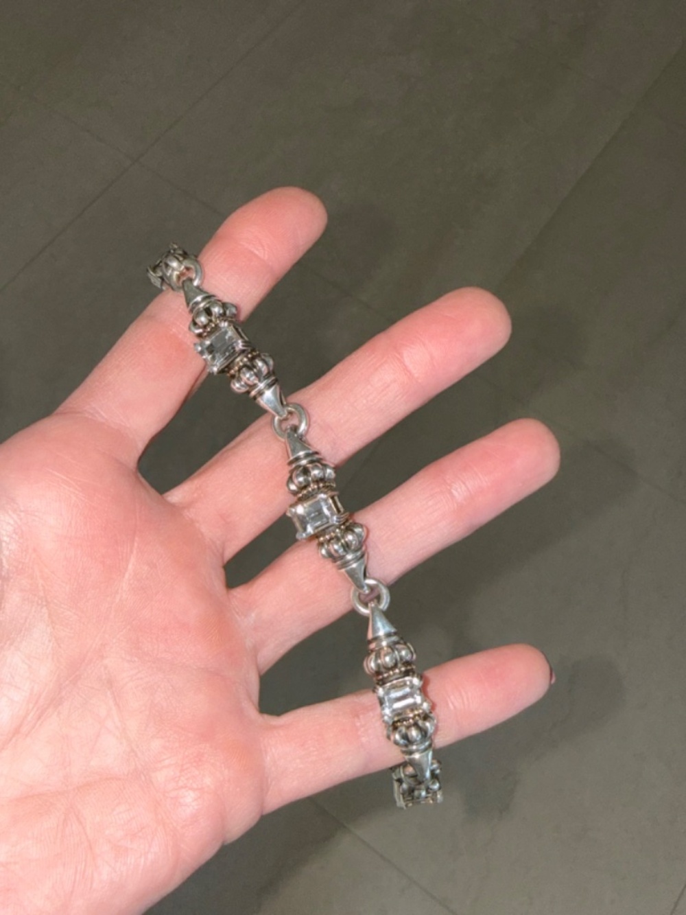LAGOS 925 Sterling Silver 18K Gold Glacier Caviar White Topaz Link 7.5" Bracelet - Picture 5 of 16
